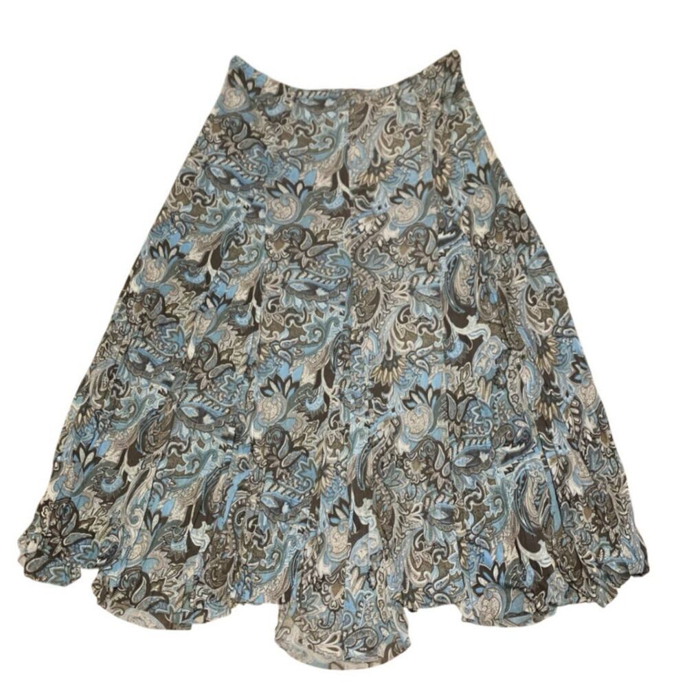 Vintage 90s Paisley Midi Skirt Sz XL Boho Fairy Grunge Flowy Brown Blue Y2K